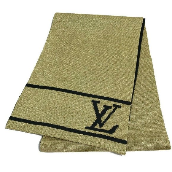 Authentic LOUIS VUITTON M76167 Echarpes Grister Scarf wool Gold x Black - Picture 1 of 10